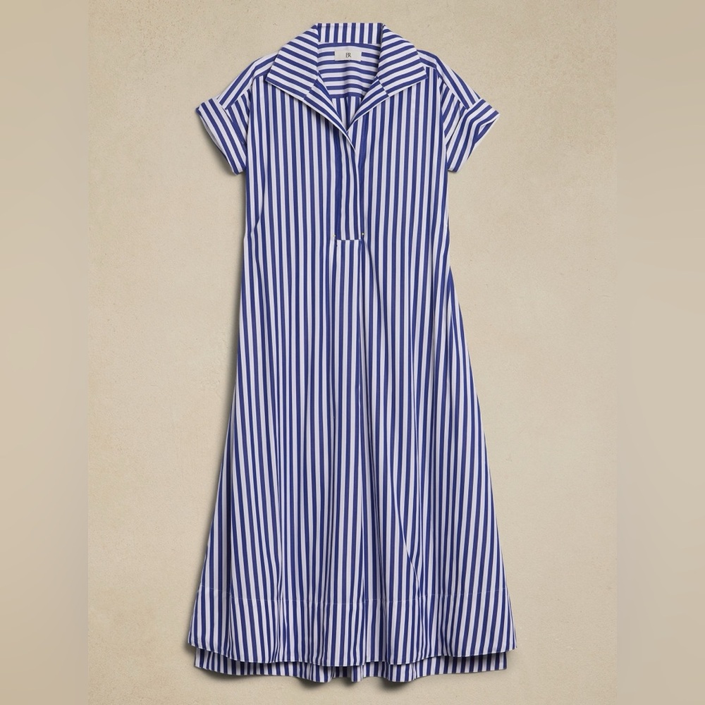 Banana Republic Navy and White Striped Maxi Shirt poplin Dress - Picture 5 of 10